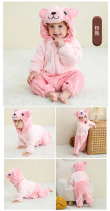 Combinaison pyjama bébé flanelle cartoon - grenouillère licorne/lapin/dinosaure animal