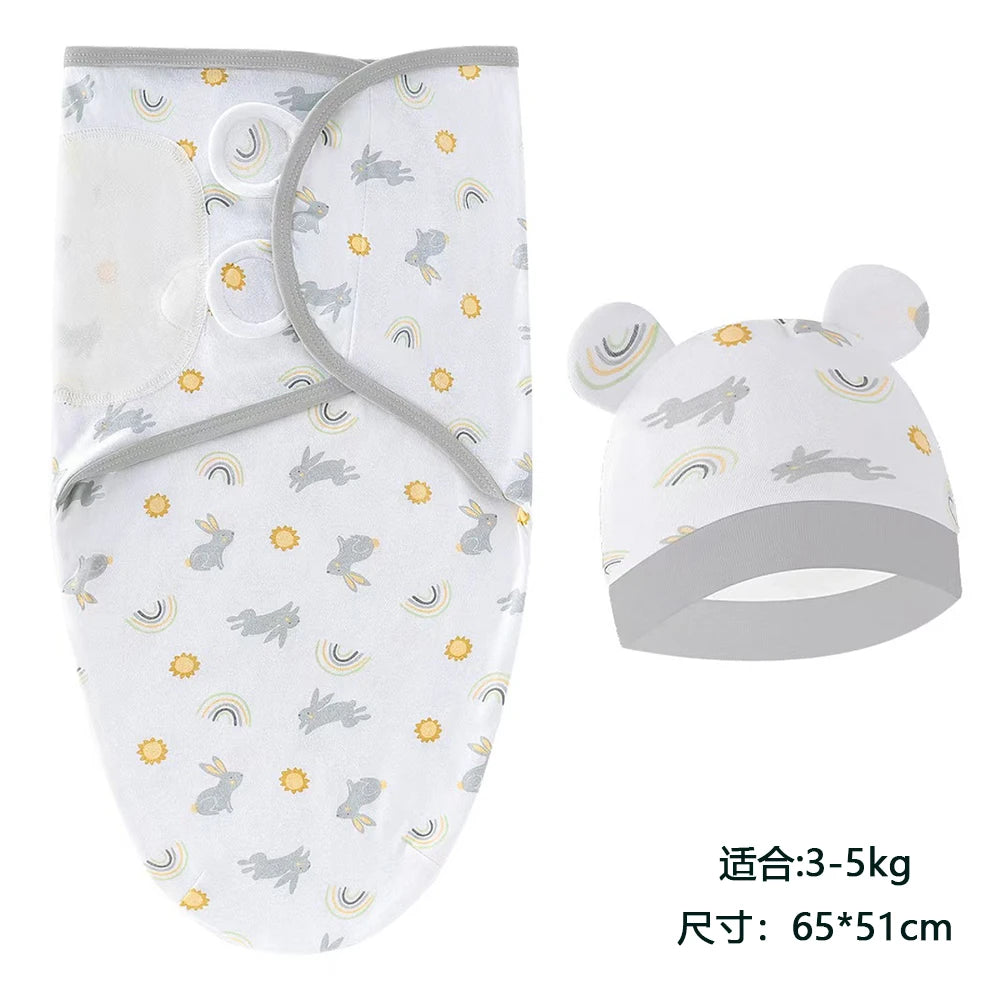Ensemble couverture et bonnet pour nouveau-né en coton 0-6 mois