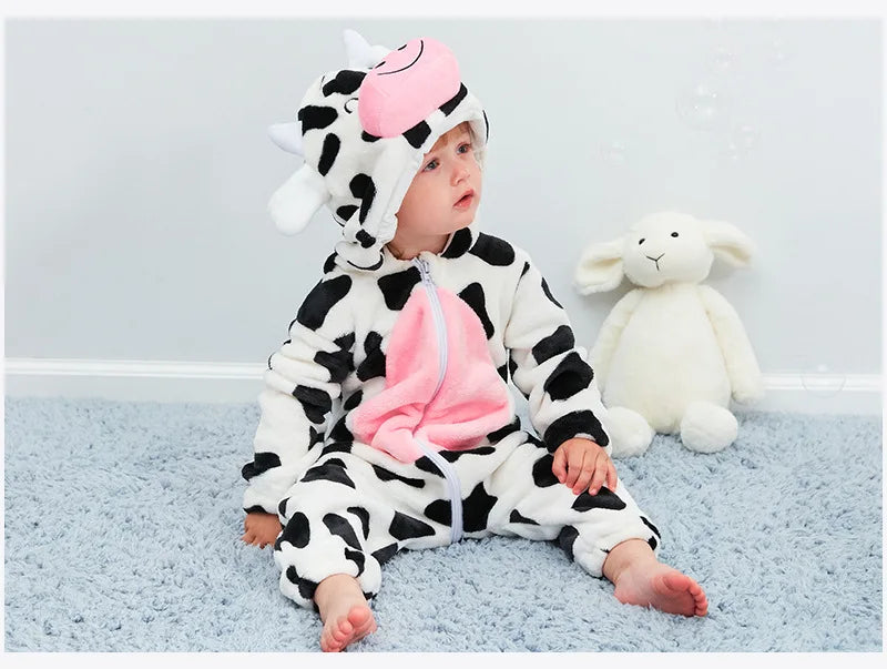 Combinaison pyjama bébé flanelle cartoon - grenouillère licorne/lapin/dinosaure animal