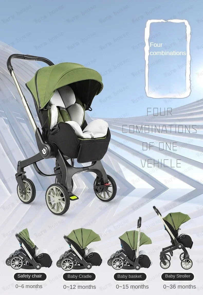 Poussette 4-en-1 multifonctionnelle pliable avec siège auto bébé EU Stock