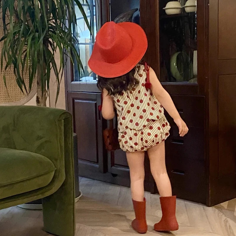 Ensemble été bébé fille 2 pièces Bouni — T-shirt sans manches et short à pois