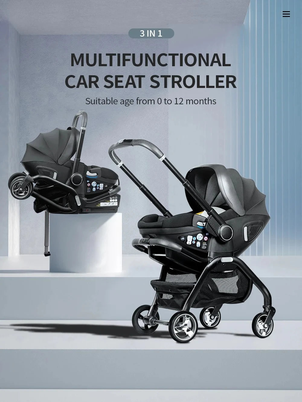 Poussette rose 4-en-1 avec nacelle siège auto de luxe pliable livraison EU