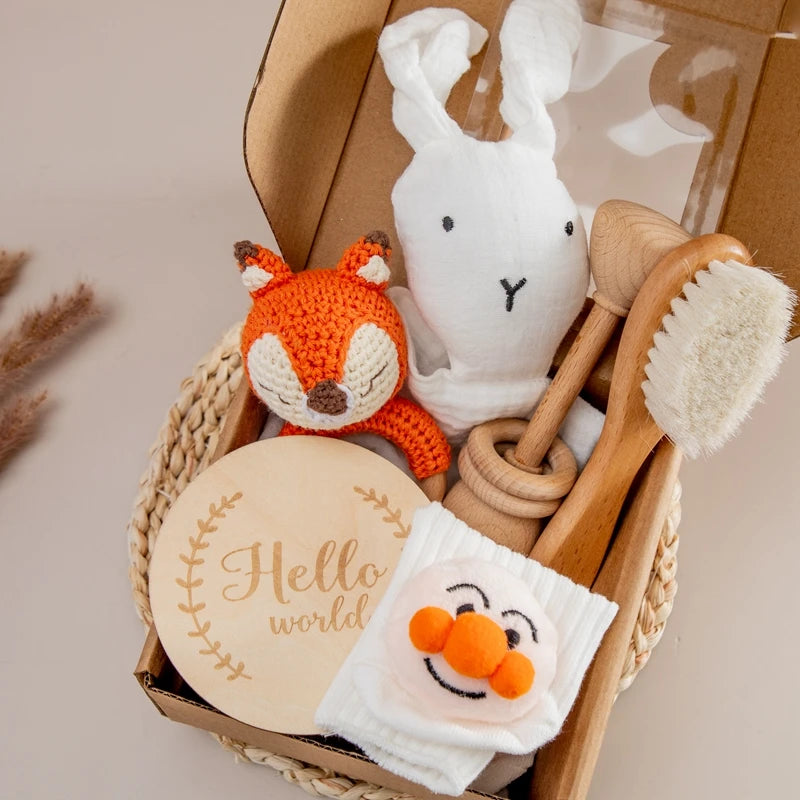 Coffret bain bébé 7 pièces Bouni — Couverture double face et accessoires naissance
