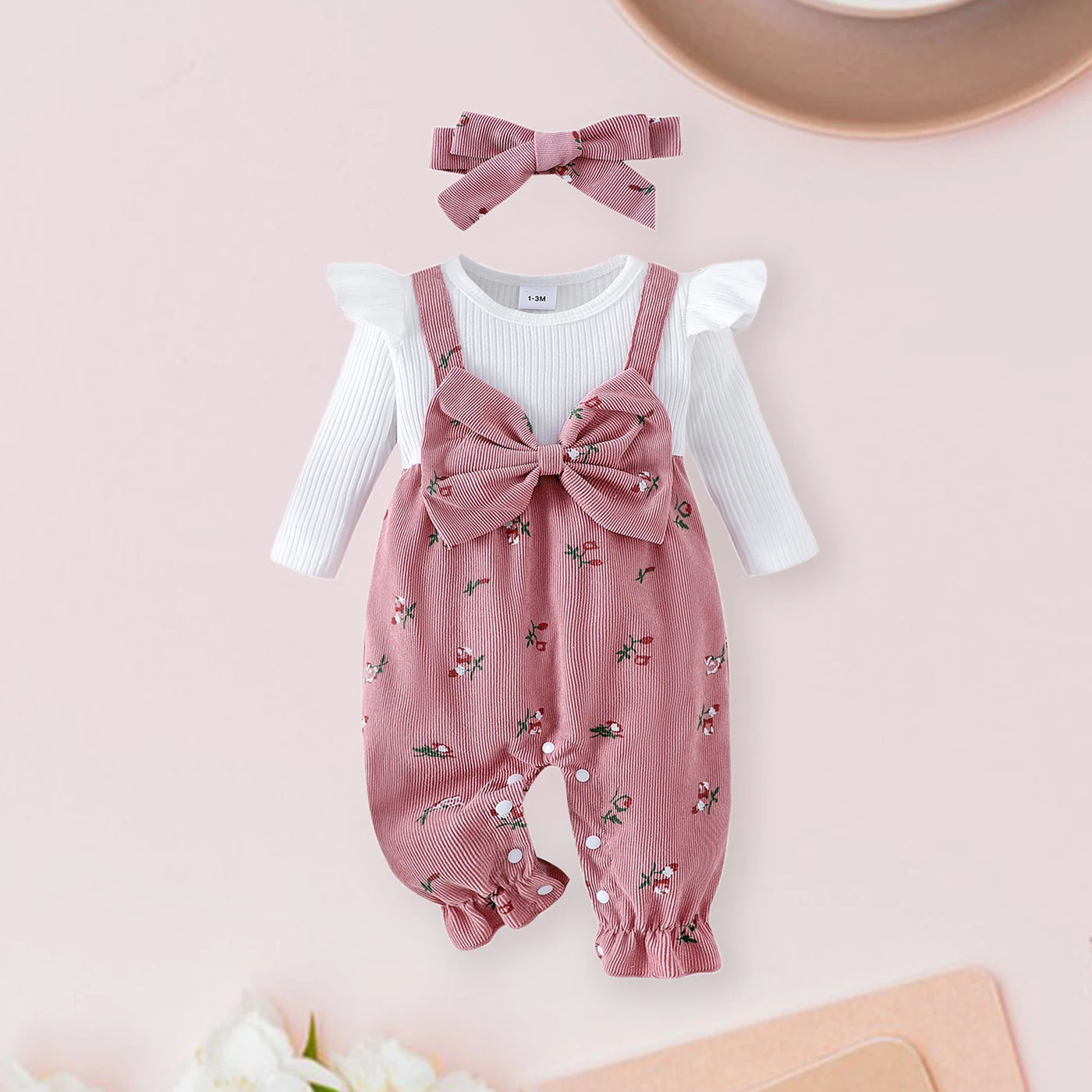 Barboteuse bébé fille floral Mybooni — Grenouillère manches longues avec bandeau