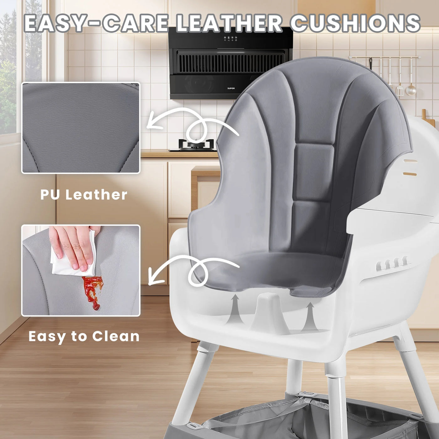 Chaise haute bébé convertible portable double plateau et barre jouets