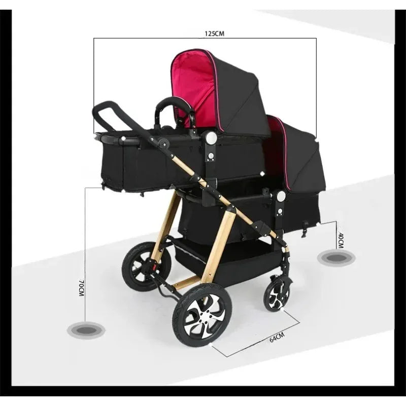 Poussette double jumeaux pliable Mybooni — Double siège landau avec amortisseurs