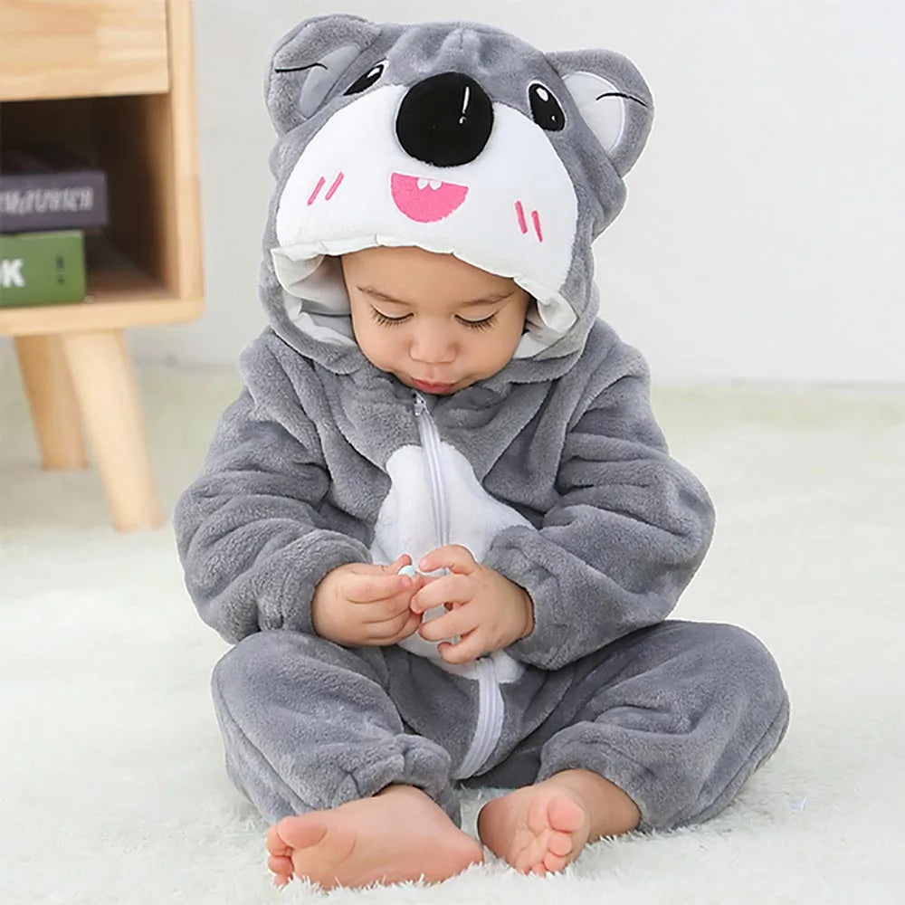 Combinaison pyjama bébé flanelle cartoon - grenouillère licorne/lapin/dinosaure animal