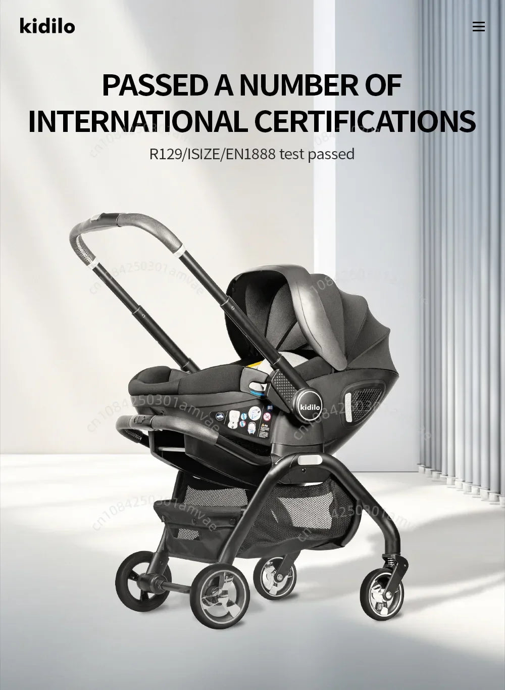 Poussette 3-en-1 portable nacelle bébé siège auto de luxe pliable