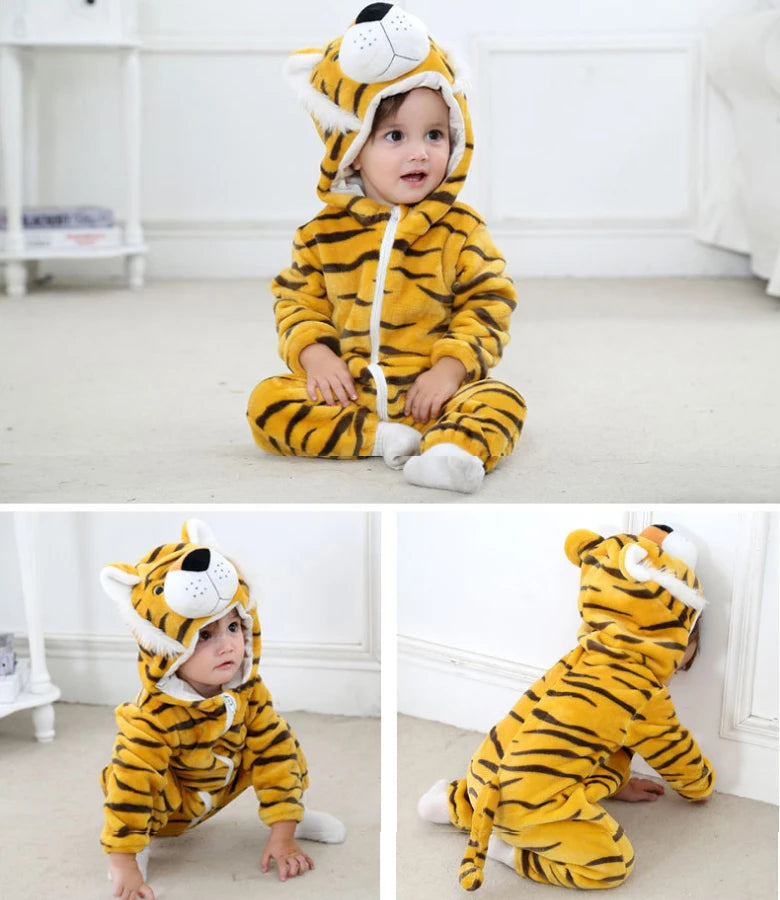Combinaison pyjama bébé flanelle cartoon - grenouillère licorne/lapin/dinosaure animal