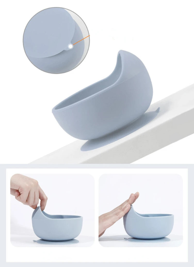 Set repas bébé silicone sans BPA ventouse - bol assiette tasse paille cuillère fourchette enfant