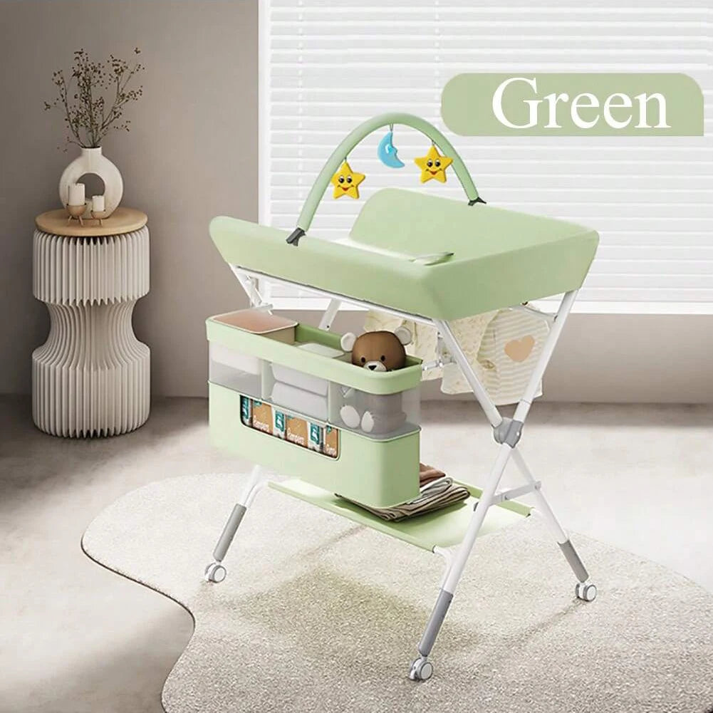 Table à langer bébé avec roulettes Mybooni — Pliable hauteur réglable organiseur