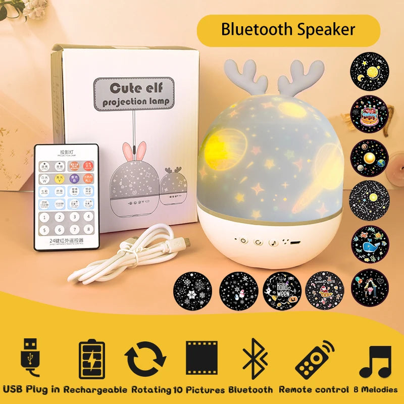 Projecteur galaxie rotatif Mybooni — Veilleuse Bluetooth musique chambre bébé