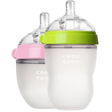 Lot 2 biberons bébé sans BPA Mybooni — Silicone 150 ml et 240 ml vert/rose