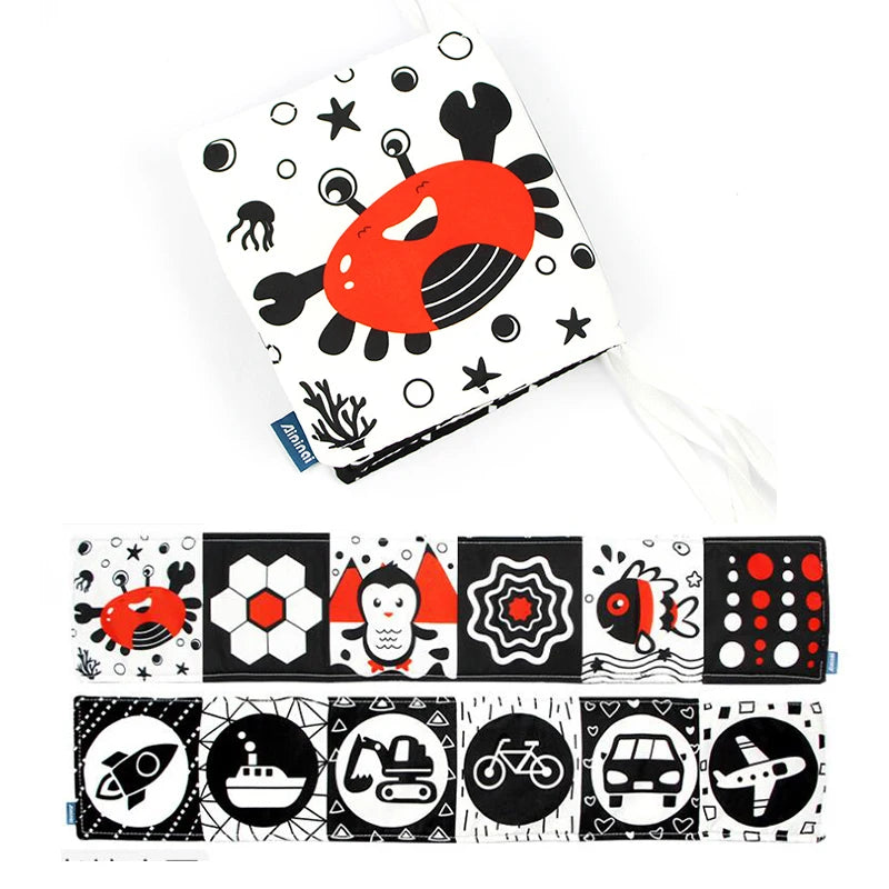 Livre tissu activités Montessori Mybooni — Noir et blanc bébé 0-12M