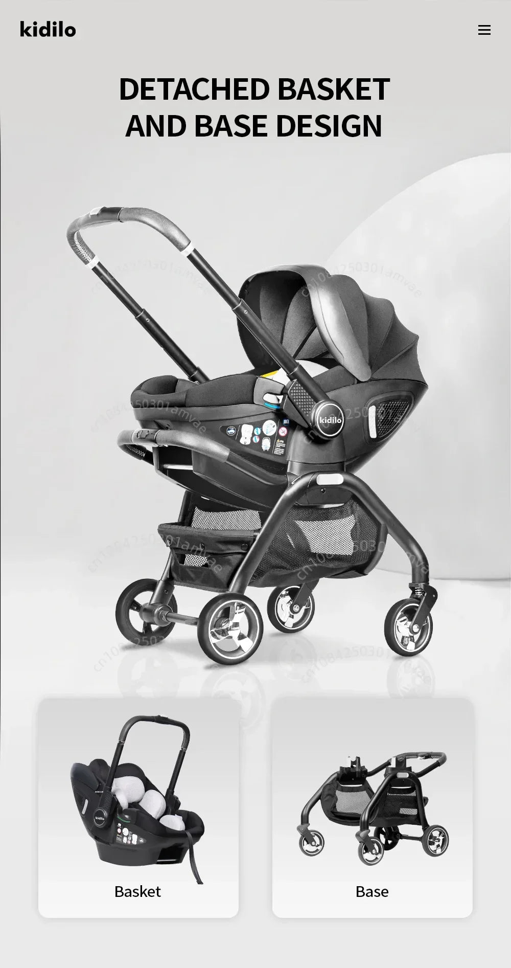 Poussette 3-en-1 portable nacelle bébé siège auto de luxe pliable