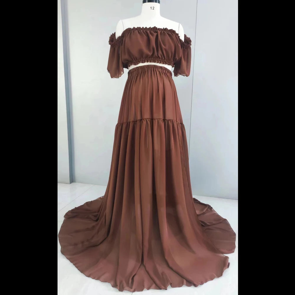 Robe maternité mousseline Mybooni — Épaules dénudées pour photographie grossesse