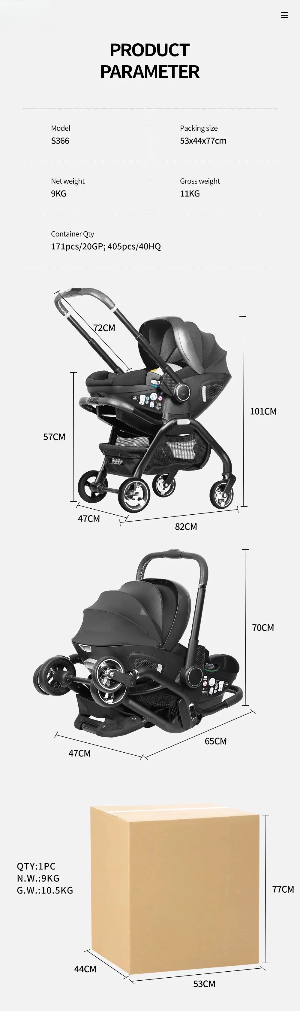 Poussette rose 4-en-1 avec nacelle siège auto de luxe pliable livraison EU
