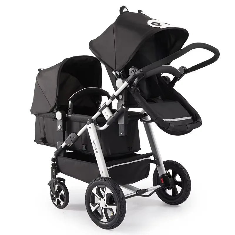 Poussette double jumeaux pliable Mybooni — Double siège landau avec amortisseurs
