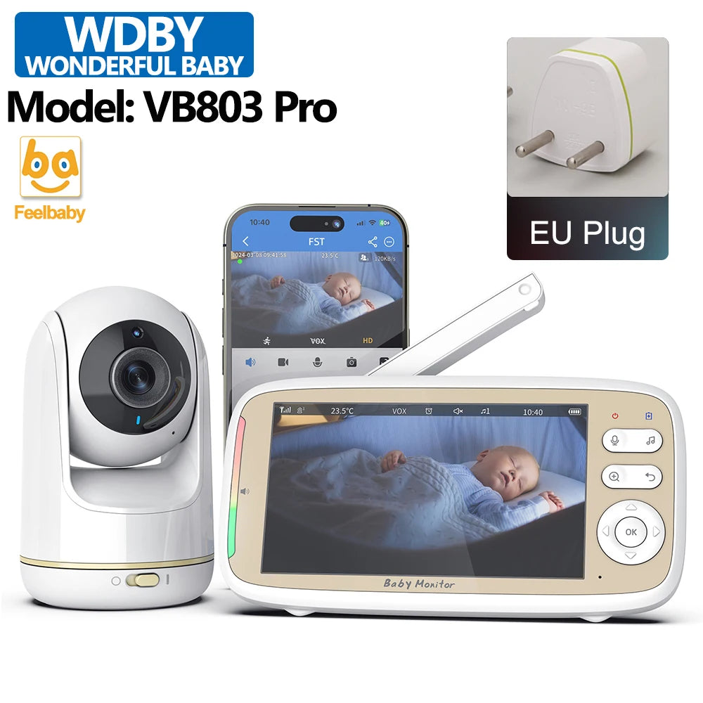Babyphone 5 pouces PTZ WiFi Mybooni — Zoom 3x, Vision nocturne, Audio bidirectionnel