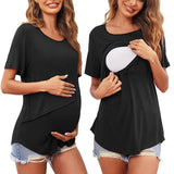 Haut allaitement maternité col rond couleur unie asymétrique - t-shirt décontracté femme enceinte