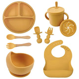 Set vaisselle bébé silicone sans BPA Mybooni — Bol ventouse assiette tasse couverts