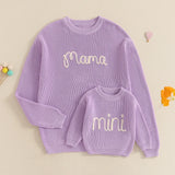 Pull tricoté assorti famille Mybooni — Mère et enfant broderie lettre