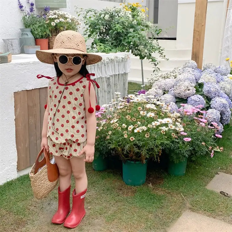 Ensemble été bébé fille 2 pièces Bouni — T-shirt sans manches et short à pois