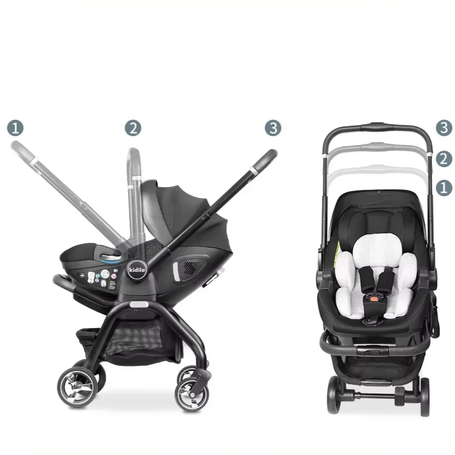 Poussette 3-en-1 portable Bouni — Nacelle nouveau-né siège auto certifié EU
