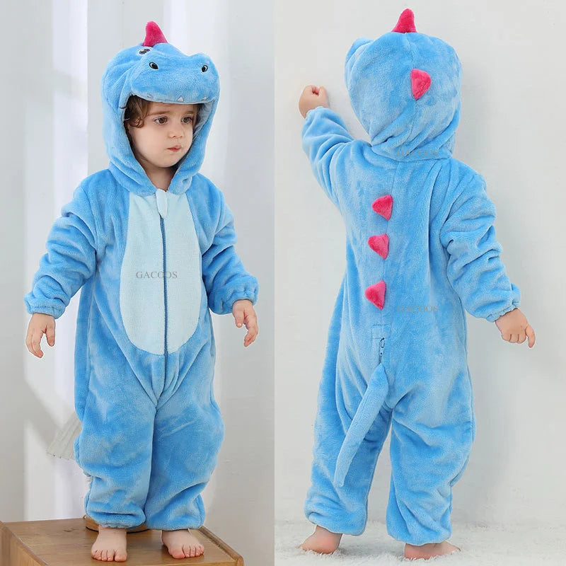 Combinaison pyjama bébé flanelle cartoon - grenouillère licorne/lapin/dinosaure animal