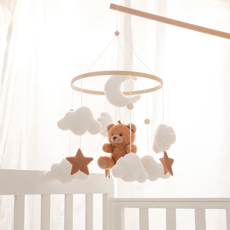 Mobile lit bébé bois feutrine ours cartoon - carillon musical avec support berceau
