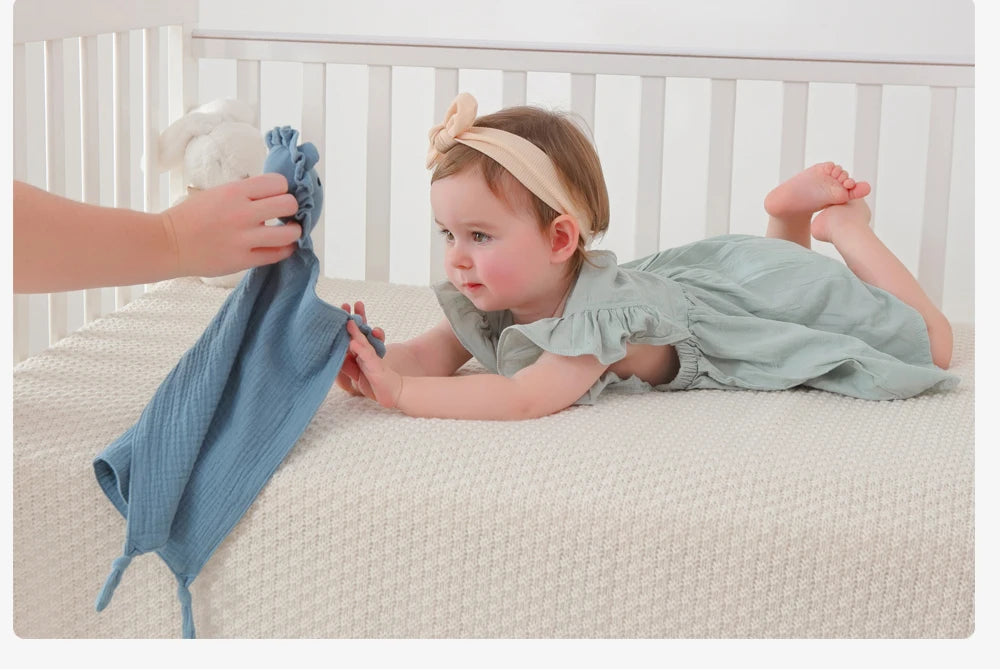Serviette confort bébé mousseline coton - doudou bandana nouveau-né jouet éveil apaisement sommeil