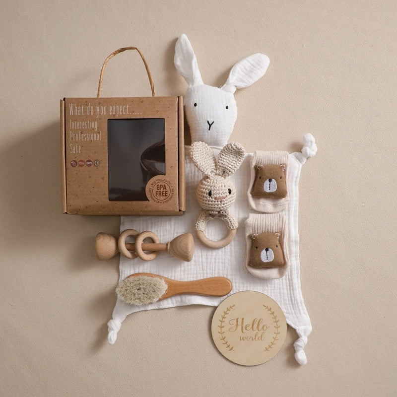 Coffret bain bébé 7 pièces Bouni — Couverture double face et accessoires naissance