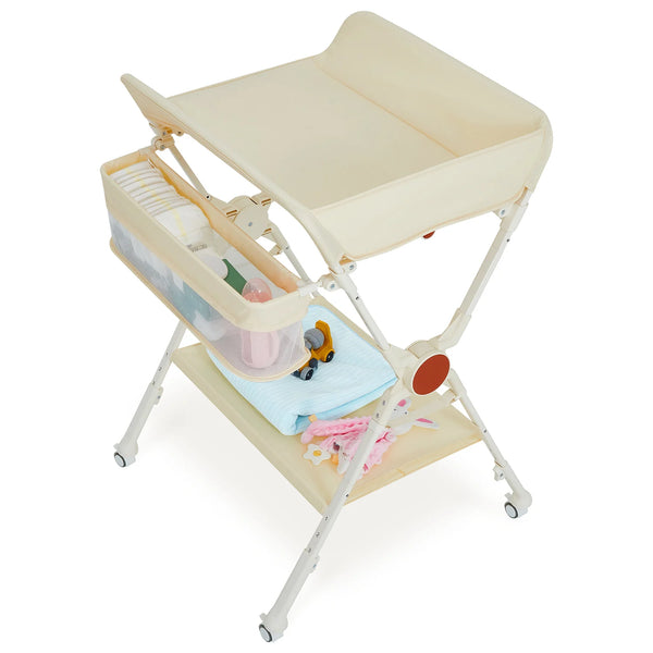 Table à langer réglable Mybooni — Métal et tissu rangement ceinture et roulettes