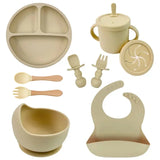 Set vaisselle bébé silicone sans BPA Mybooni — Bol ventouse assiette tasse couverts