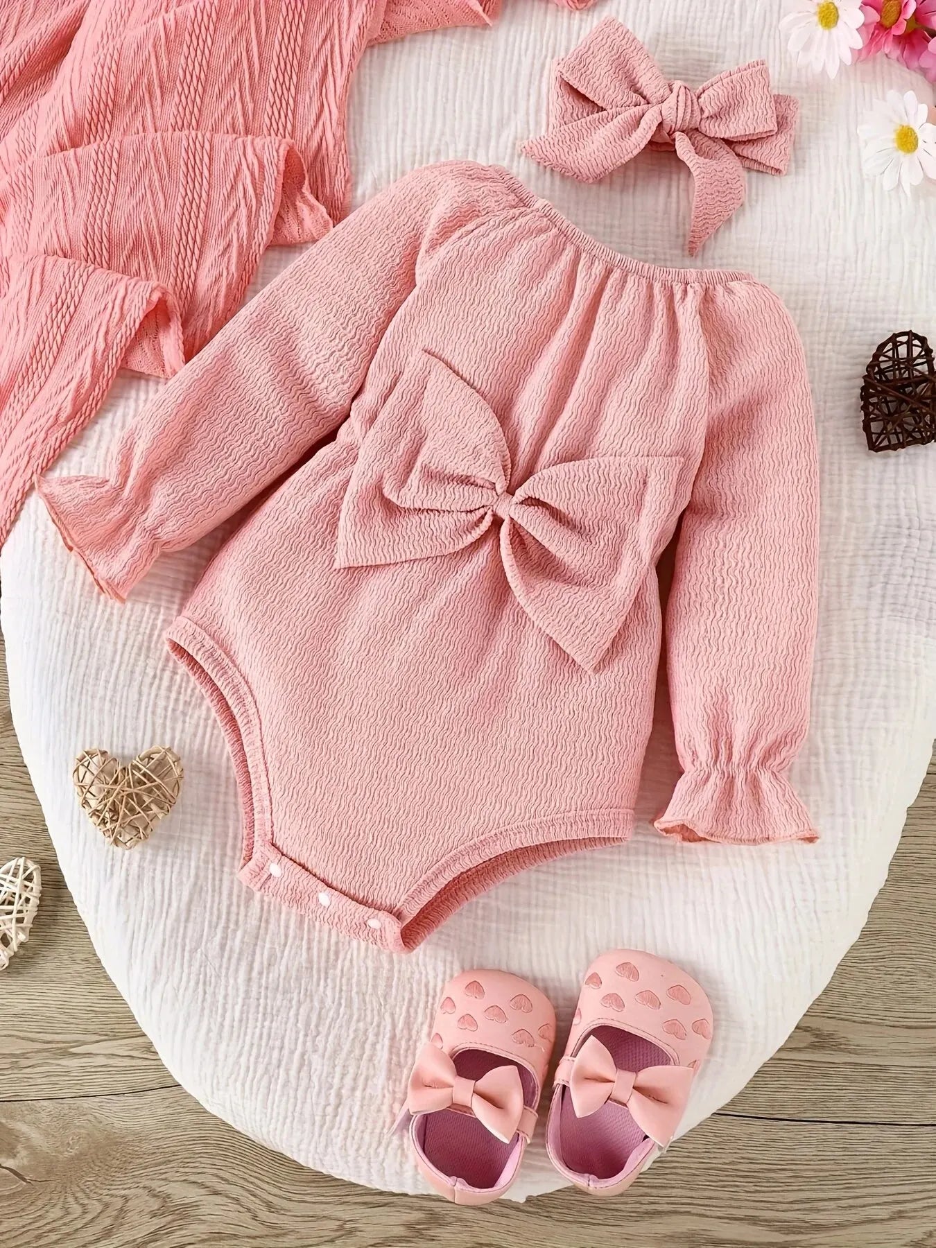 Body nœud manches longues + bavoir assorti bébé fille Mybooni — Lot 2 pièces