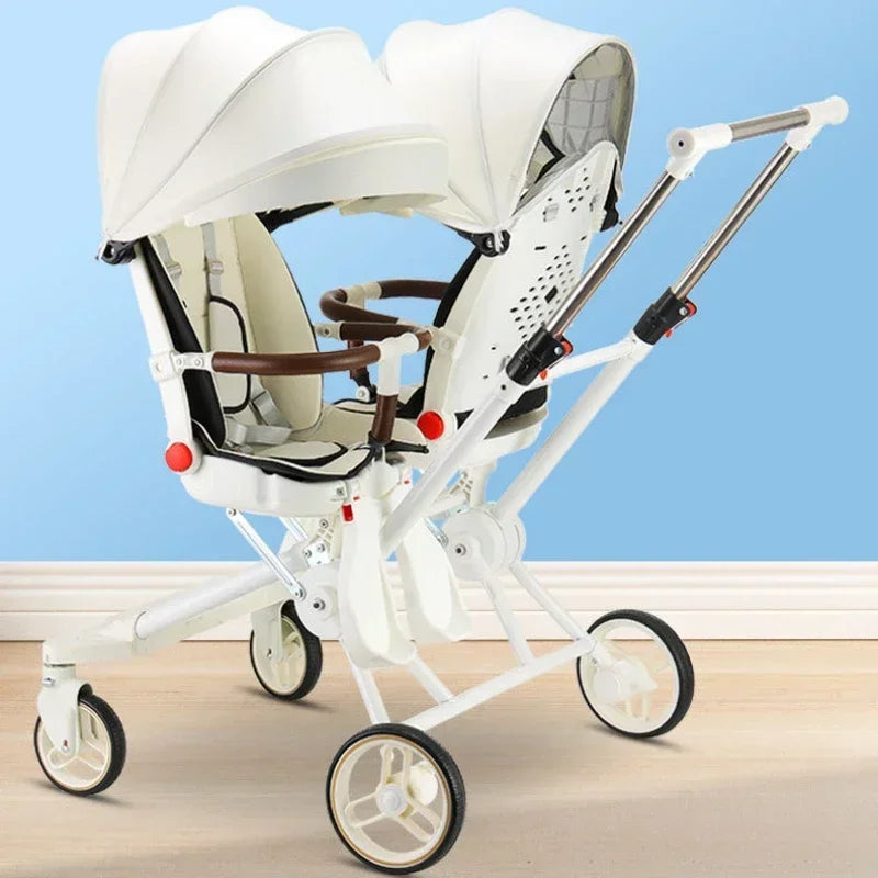 Poussette double légère pliable multifonctionnelle pour jumeaux