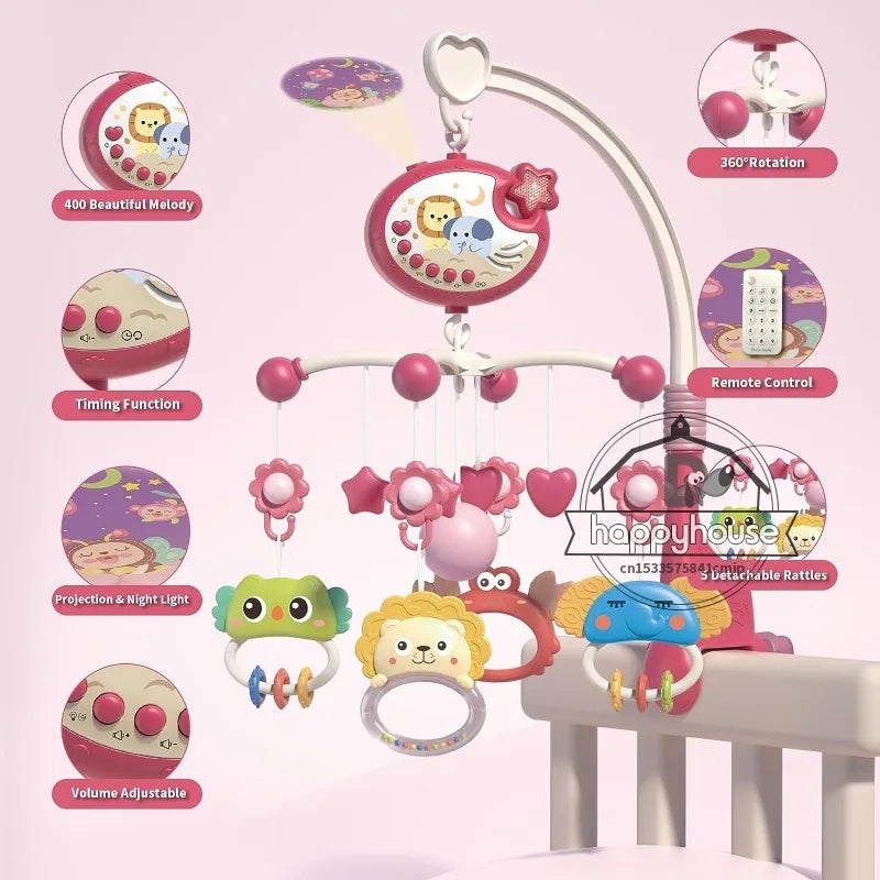 Mobile musical lumineux et projecteur pour lit bébé - télécommande jouet nouveau-né