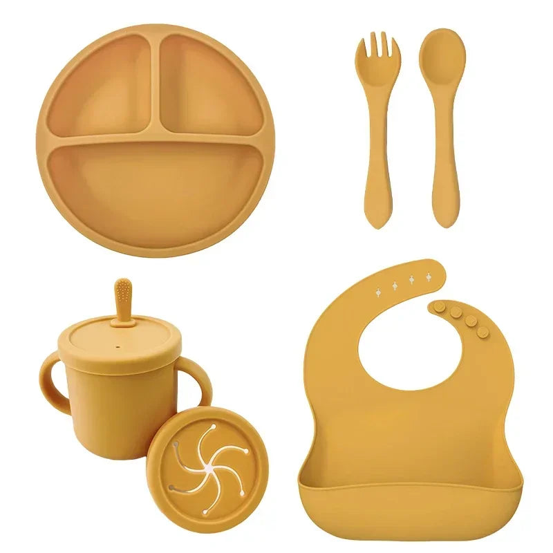 Set vaisselle bébé silicone sans BPA Mybooni — Bol ventouse assiette tasse couverts
