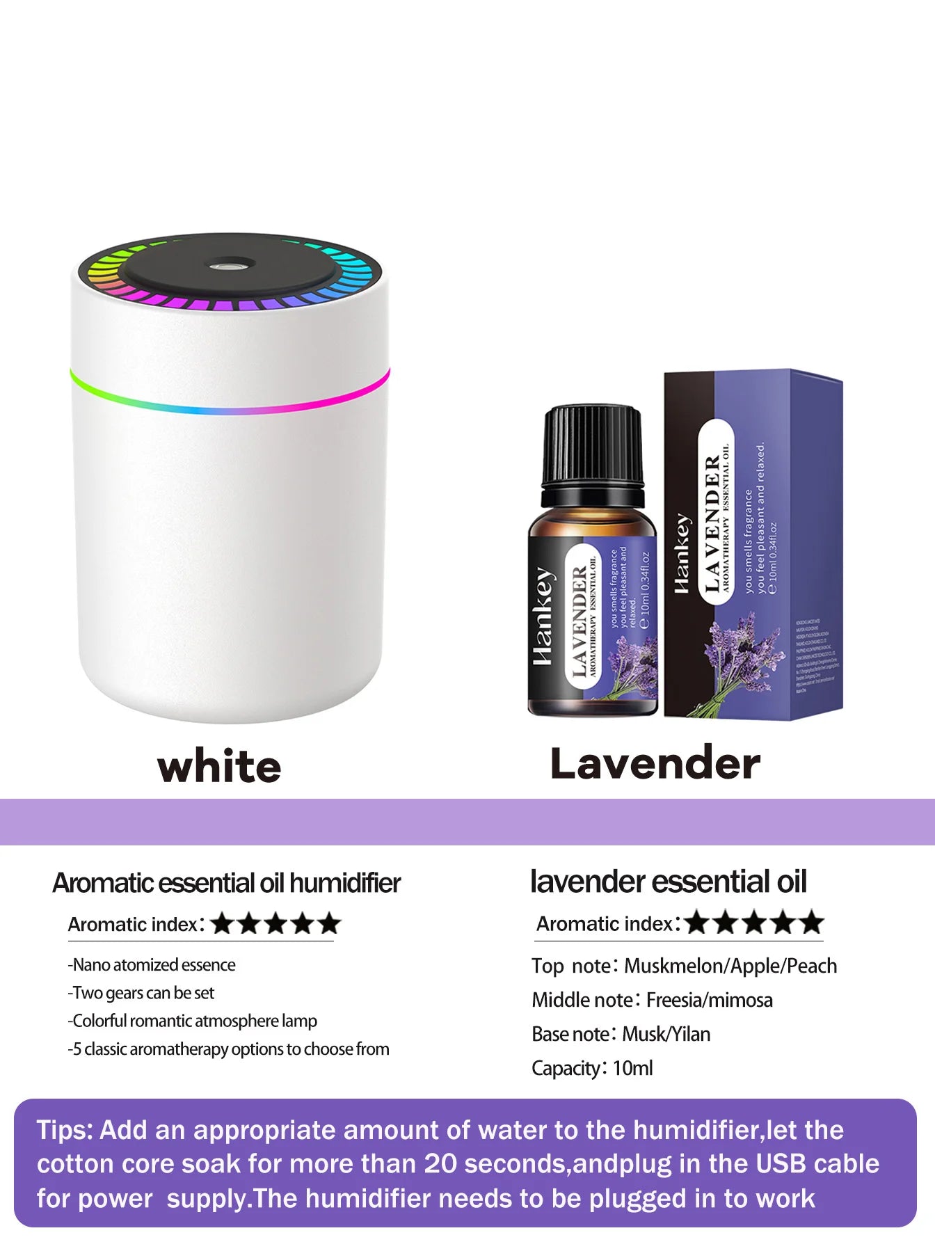 Diffuseur Aromathérapie 180ml Mybooni | Humidificateur LED 7 Couleurs USB