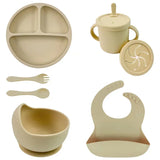 Set vaisselle bébé silicone sans BPA Mybooni — Bol ventouse assiette tasse couverts