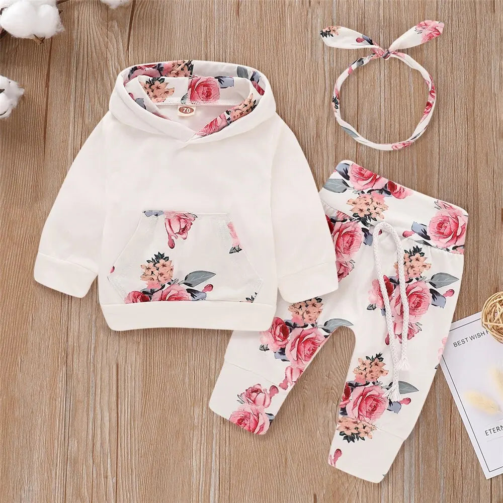 Ensemble 3 pièces bébé fille Bouni — haut floral manches longues pantalon et bandeau
