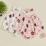 Ensemble bébé fille body fleuri Mybooni — Manches longues et bandeau nœud