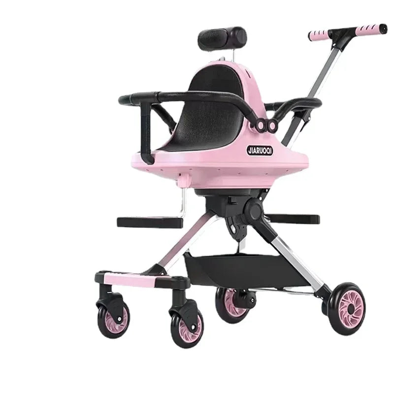 Poussette jumelle légère haute vue avec parasol pliable 4 roues