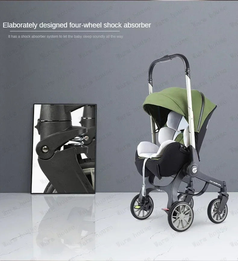 Poussette 4-en-1 multifonctionnelle pliable avec siège auto bébé EU Stock