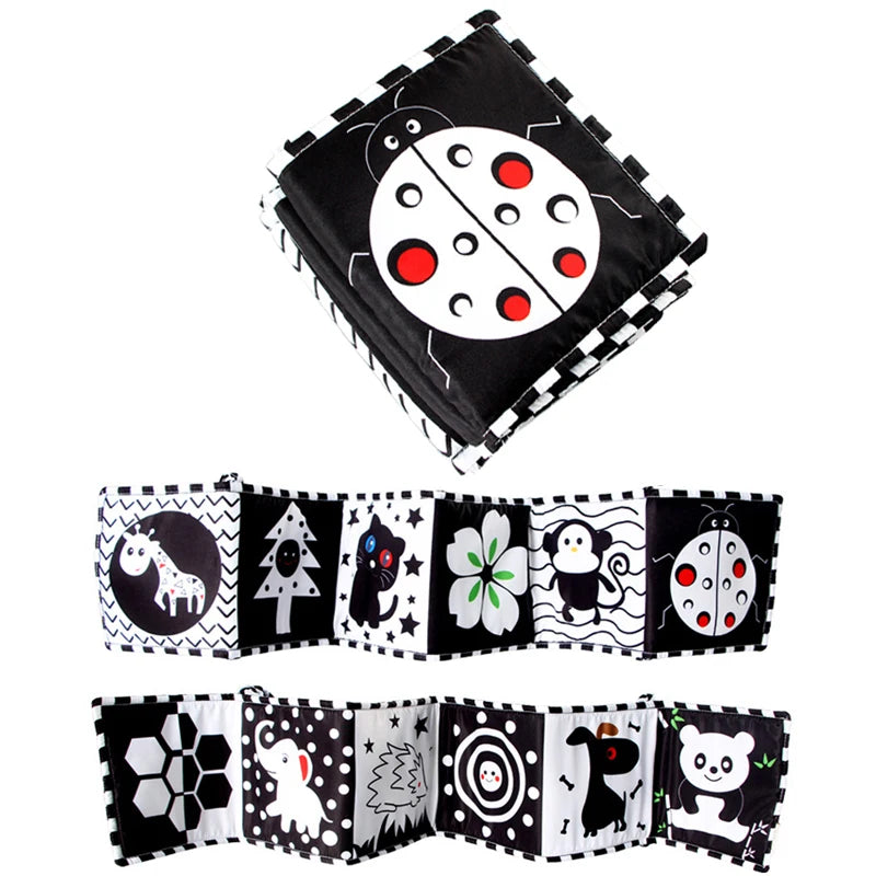 Livre tissu activités Montessori Mybooni — Noir et blanc bébé 0-12M