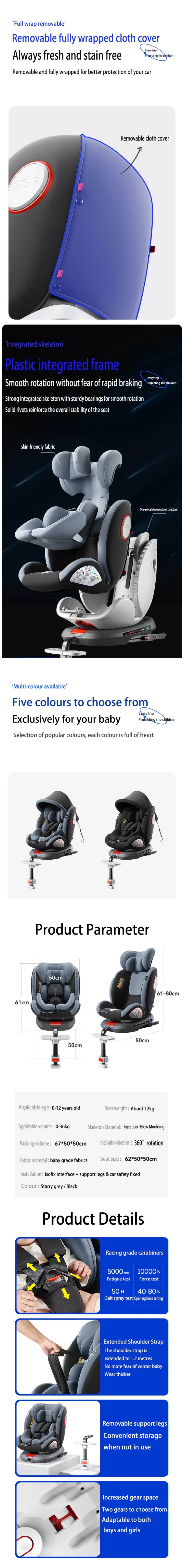 Siège auto 360° ISOFIX réglable 0-12 ans avec repose-pieds - pivotant