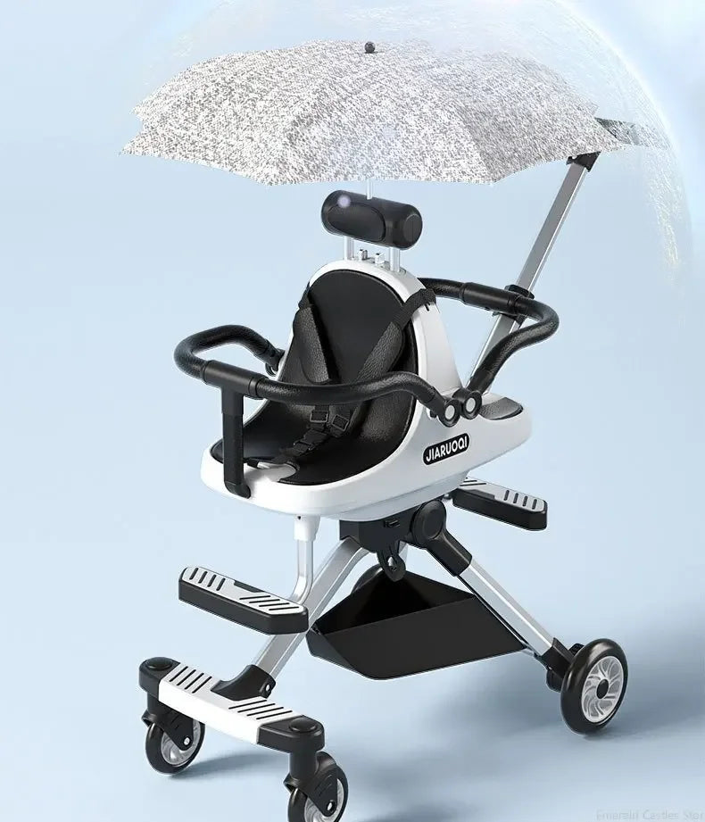 Poussette jumelle légère haute vue avec parasol pliable 4 roues