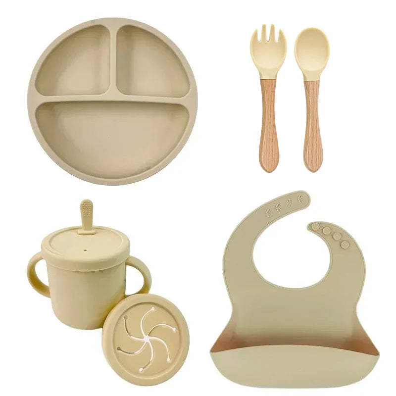 Set vaisselle bébé silicone sans BPA Mybooni — Bol ventouse assiette tasse couverts