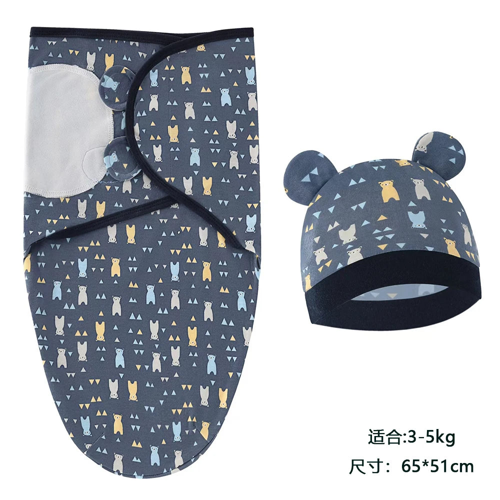 Ensemble couverture et bonnet pour nouveau-né en coton 0-6 mois