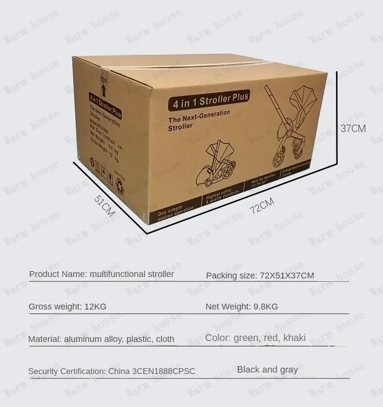 Poussette 4-en-1 multifonctionnelle pliable avec siège auto bébé EU Stock